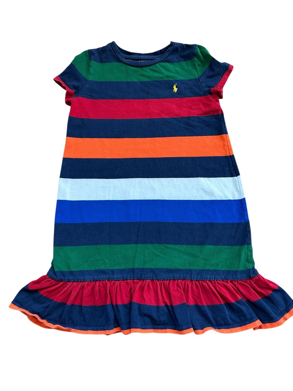 Ralph Lauren Navy, Royal Blue, Green Striped Girls Polo Dress Size 6X/6 Extra